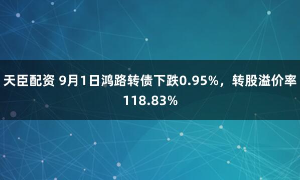 天臣配资 9月1日鸿路转债下跌0.95%，转股溢价率118.83%